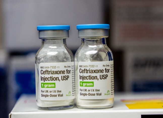 CYPRESS, UNITED STATES - Sep 25, 2022: The view of two bottles of Ceftriaxone for injection 1gram placed over the box; Shutterstock ID 2229823641; purchase_order: -; job: -; client: -; other: -