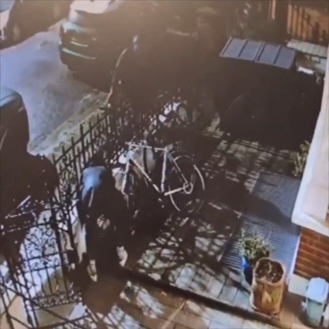 A screengrab from a video showing Jeremy Vine's bike being stolen outside his London home.