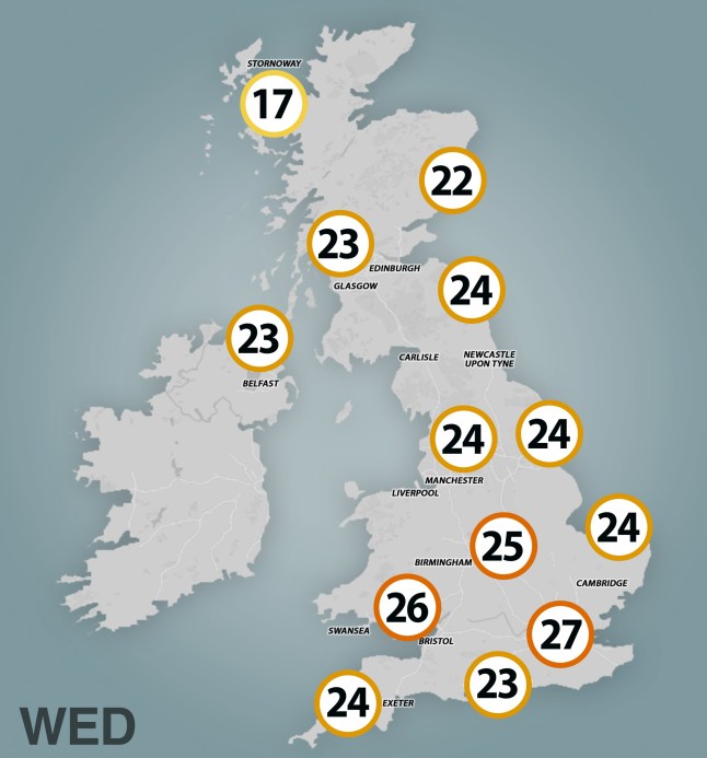 METRO GRAPHICS met office max temps forecast Wednesday 30 April (Picture: Metro.co.uk)