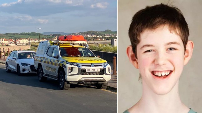 A boy who is missing in Llandudno, north Wales, and an emergency vehicle.