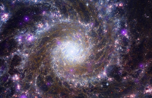 An image of a spiral galaxy like our own Milky Way, known as Messier 74 is seen in a composite image taken by the James Webb Telescope and released by NASA on May 23, 2023. Shown face-on from our vantage point on Earth, the galaxy's sparkling arms spiral out from a bright white core. Webs of murky dust crisscross the space between the curving silver blue arms, also known as dust lanes. NASA/ESA/Handout via REUTERS THIS IMAGE HAS BEEN SUPPLIED BY A THIRD PARTY
