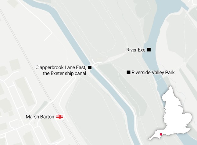 A map showing the Exeter Ship Canal where 13-year-old boy died after entering the water.