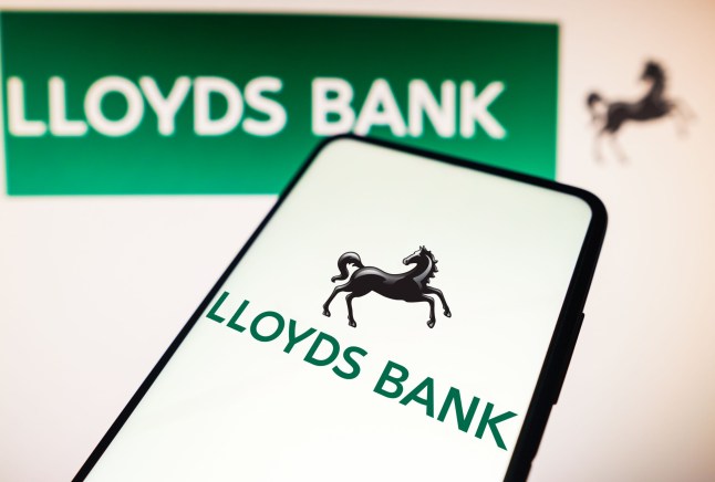 Mandatory Credit: Photo by Rafael Henrique/SOPA Images/REX/Shutterstock (13838827e) In this photo illustration, the Lloyds Bank logo is seen displayed on a smartphone. Logo illustration displayed on smartphones in Brazil - 21 Mar 2023