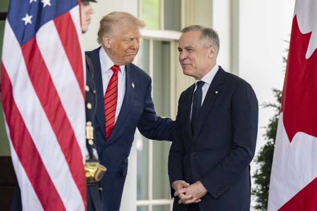 Mandatory Credit: Photo by Gabriel Kotico/White House/Planet Pix via ZUMA Press Wire/Shutterstock (15287155h) U.S President Donald Trump, left, welcomes Canadian Prime Minister Mark Carney, right, for a bilateral meeting on arrival to the West Wing Lobby entrance of the White House, May 6, 2025 in Washington, D.C. U.S President Trump Bilateral Meeting With Canadian Prime Minister Mark Carney, Washington, Dc, United States - 06 May 2025