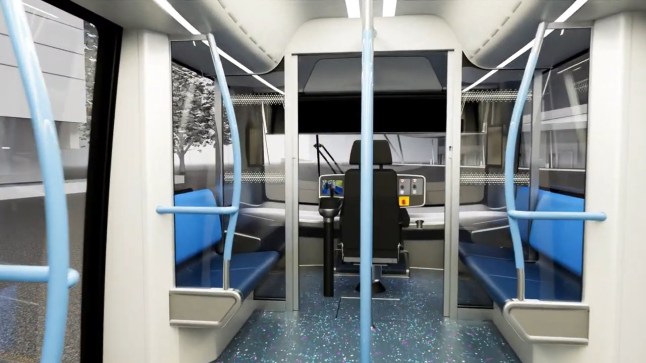 A CGI visual showing what the inside of the Coventry very light rail looks like.