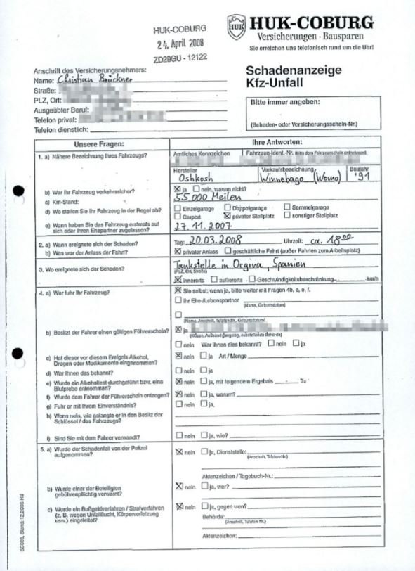 Signed insurance form proves Brueckner was at the festival where he allegedly confessed to Madeleine?s killing