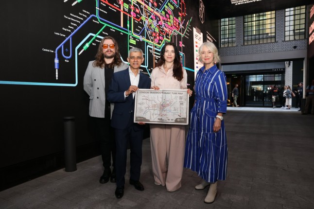Metro assistant editor (news) Rory McKeown; Sadiq Khan, Mayor of London; Metro editor-in-chief Deborah Arthurs; and Justine Simons, Deputy Mayor for Culture and Creative Industries at the launch (Picture: Belinda Jiao)