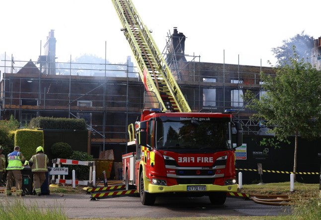 A fire engine at the scene in Barnet in Hadley Green at a mansion fire.