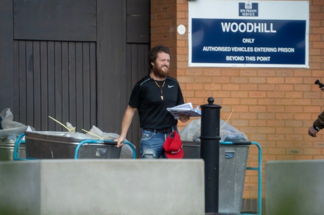 Tommy Robinson seen walking out of HMP Woodhill in Milton Keynes.