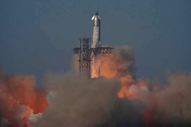 SpaceX's mega rocket Starship makes a test flight from Starbase, Texas, Tuesday, May 27, 2025. (AP Photo/Eric Gay)