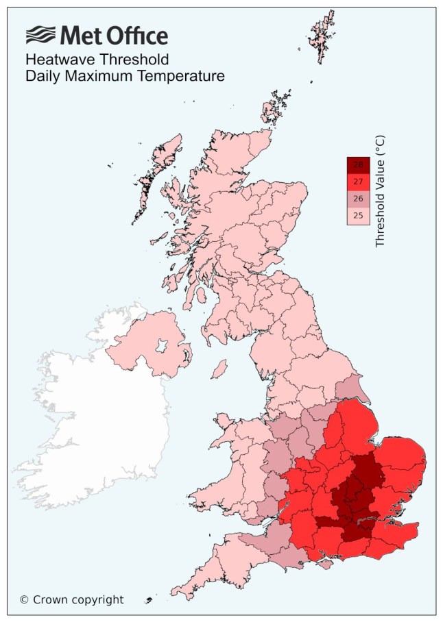 Met Office heatwave map.