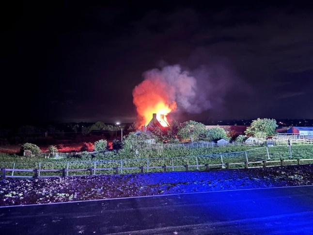 A farmshouse in fire on Althorpe House estate.
