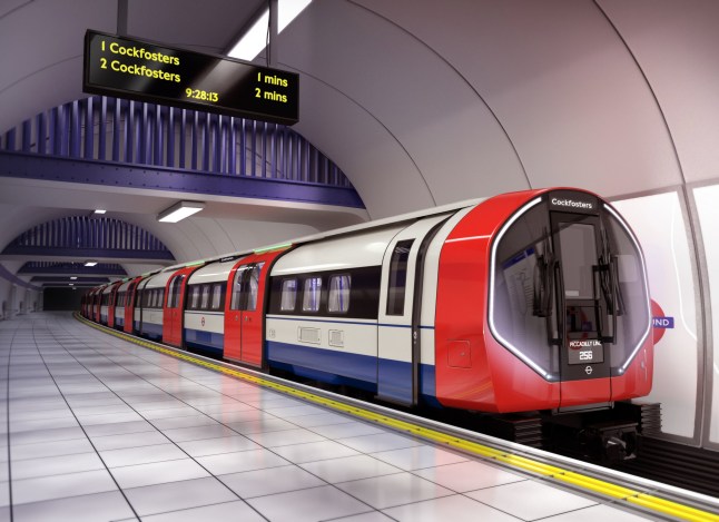 A New Piccadilly line carriage on a platform.