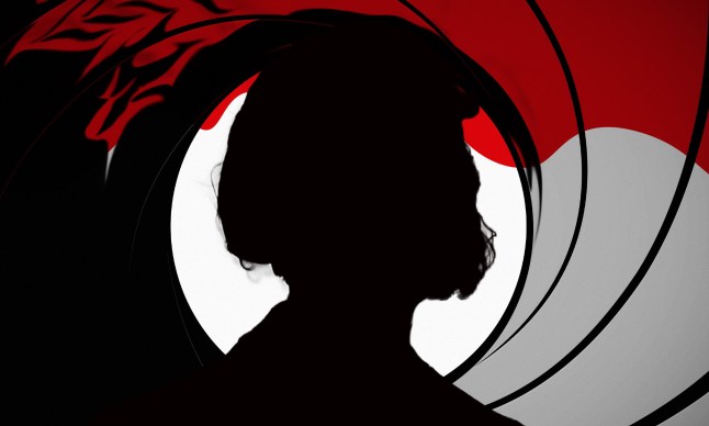 Mike Dickman in silhouette in front of a James Bond gun barrel background