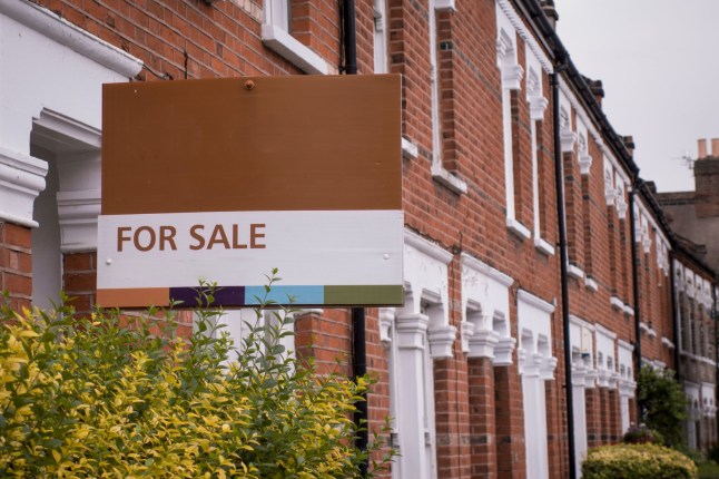 A row of red brick terraced houses with a 'for sale' sign in London; Shutterstock ID 1181615617; purchase_order: -; job: -; client: -; other: -