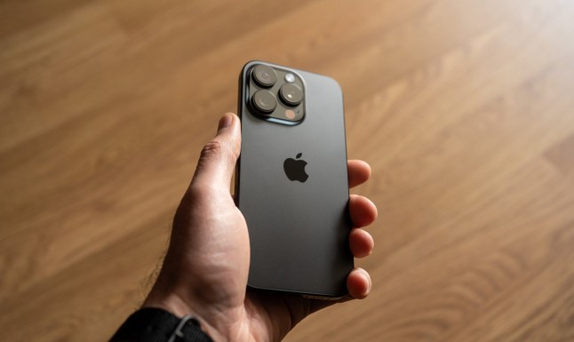 A person holding an iPhone.