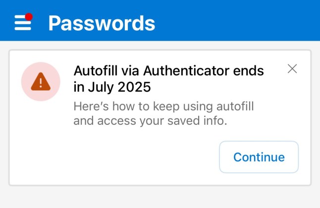 Screengrab Microsoft Authenticator app