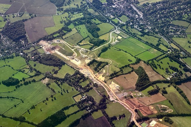 An aerial view of the HS2 construction site in Great Missenden, Buckinghamshire.