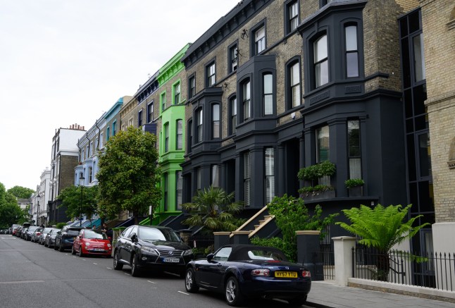 London, UK, 4th June, 2025. Residents of Lancaster Road have painted their houses black in an attempt to dissuade tourists from taking selfies in front of their properties. The street has become a magnet for social media influencers and tourists.