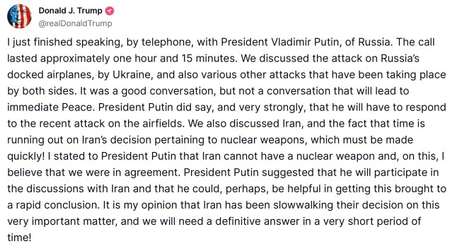 DONALD TRUMP SPEAKS WITH PUTIN
