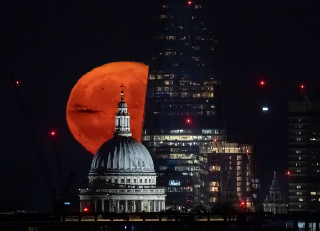 Strawberry moon seen over London skyline last year.