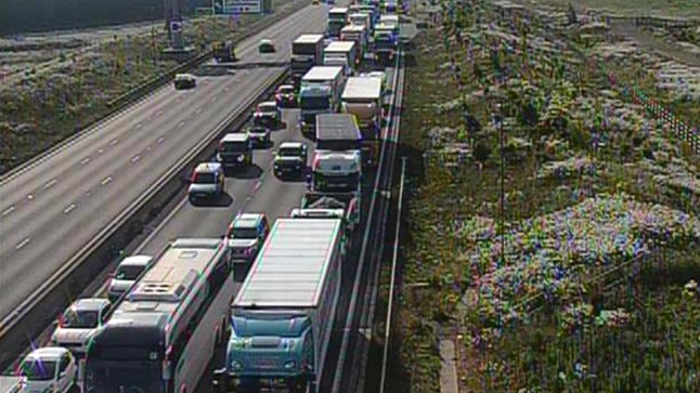 Traffic delays on the A14 after a crash in Cambridgeshire.