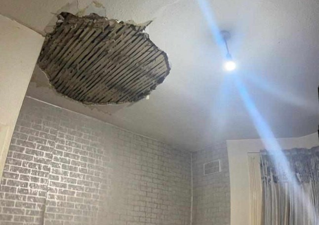 Hole in ceiling.