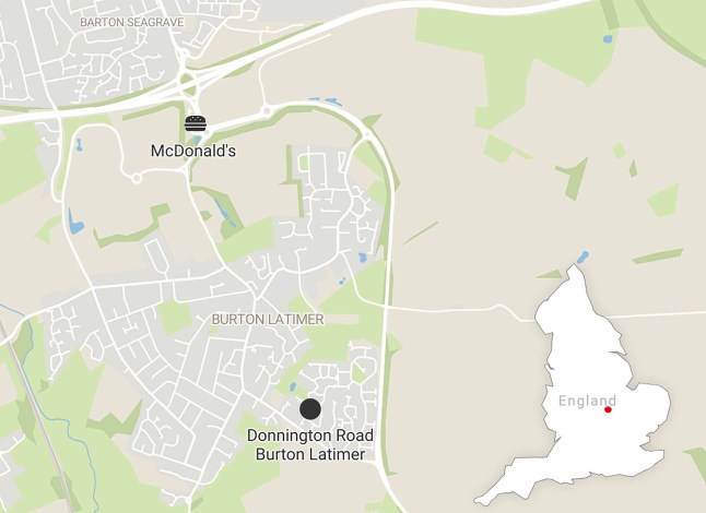 A map showing where a man was arrested at a McDonald's in Northants