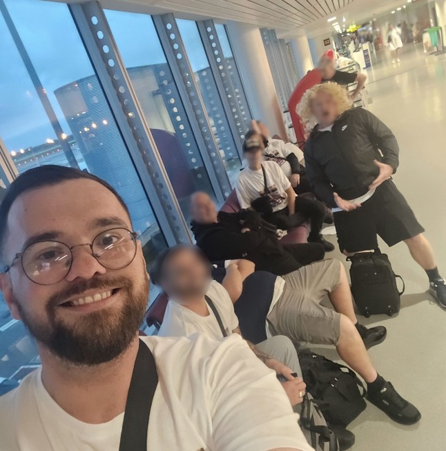 PIC FROM KENNEDY NEWS AND MEDIA (PICTURED: MARTIN BULLEN, 31, AT THE AIRPORT BEFORE HIS HOLIDAY) A lad's holiday to Benidorm ended in horror when a dad broke his NECK and back - after being 'PUSHED into a shallow pool as a joke'. Martin Bullen was at a Benidorm pool party on 10 June when he claims somebody who he 'didn't know' playfully pushed him into the water. The dad-of-two said he had no idea how shallow the water was so when he was pushed, he tried to dive in but split his head open on the bottom of the pool. DISCLAIMER: While Kennedy News and Media uses its best endeavours to establish the copyright and authenticity of all pictures supplied, it accepts no liability for any damage, loss or legal action caused by the use of images supplied and the publication of images is solely at your discretion. SEE KENNEDY NEWS COPY - 0161 697 4266