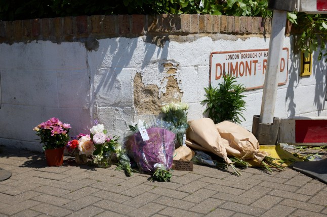 UNITED KINGDOM, LONDON, 18th June 2025 Flowers left at the scene. Flowers have been left at the scene where Annabel Rook, 46, was found fatally injured at a house in Dumont Road, Stoke Newington, north London, just before 05:00 BST on the 17th June. ??2025 Tom Bowles +44 7956 938547