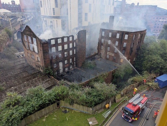 The Hotspur Press building in Manchester which was burnt down in a huge fire.