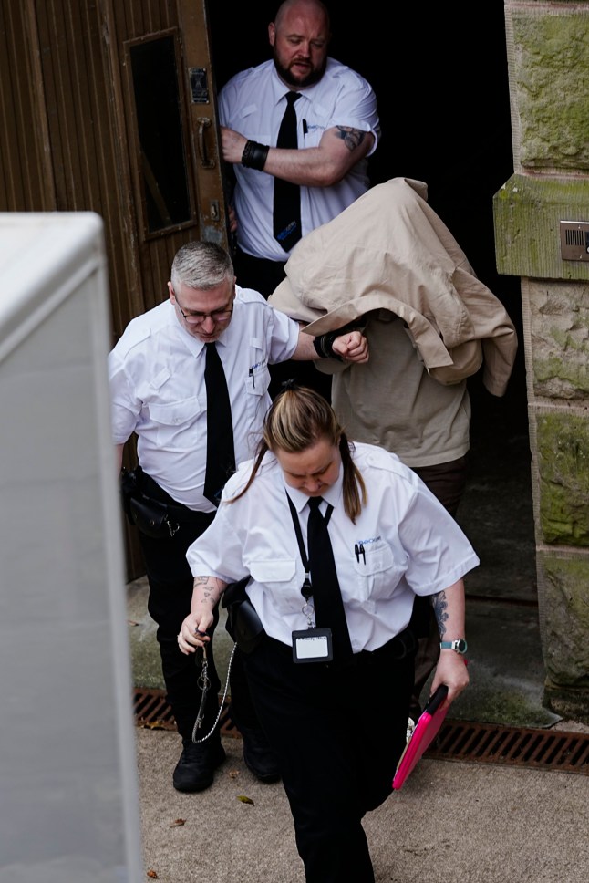 Jack Watkin, 26, of Alderley Edge, Cheshire, covers his head as he is led from Chester Crown Court, in Chester, where he pleaded guilty to six counts of fraud, worth a total of more than ?195,000 on the second day of his trial at the court, after conning people out of thousands of pounds he claimed was for luxury handbags. Watkin, who claimed to be a millionaire defrauded people out of thousands of pounds which he promised would be used to buy and sell designer handbags, the court heard. Picture date: Tuesday June 24, 2025. PA Photo. Photo credit should read: Peter Byrne/PA Wire