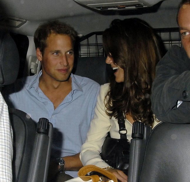 Prince William with Kate Middleton in a taxi laughing