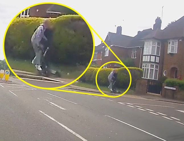 PIC FROM Kennedy News and Media (PICTURED: THE E-SCOOTER TEENS CRASHING INTO EACH OTHER ) These 'idiot teens' riding e-scooters on the pavement got 'instant karma' when they hurtled around a corner into a painful head-on crash - with each other. Richard Garbas was driving down an A road in Luton, Bedfordshire, when he spotted two boys on electric scooters without helmets on. The 44-year-old's dashcam footage shows one cruising down the pavement and one quickly turning the street corner before they collide in wince-inducing face-to-face crash. DISCLAIMER: While Kennedy News and Media uses its best endeavours to establish the copyright and authenticity of all pictures supplied, it accepts no liability for any damage, loss or legal action caused by the use of images supplied and the publication of images is solely at your discretion. SEE KENNEDY NEWS COPY - 0161 697 4266