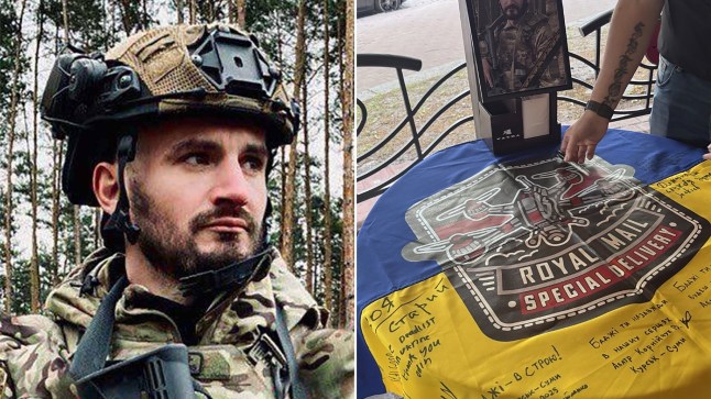Caption: Ukraine pays emotional tribute to British fighter, 33, a ?hero? FPV drone pilot, killed by Russia in war credit: East2west