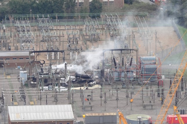 The North Hyde electrical substation which caught fire last night. More than 1,300 flights to and from Heathrow Airport will be disrupted on Friday due to the closure of the airport following the fire. Picture date: Friday March 21, 2025. PA Photo. See PA story FIRE Hayes. Photo credit should read: Jonathan Brady/PA Wire