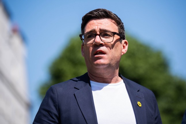 Andy Burnham, Mayor of Greater Manchester, speaks to the media on College Green in Westminster, London, during a press conference alongside Huw Merriman, Chair of the Liverpool-Manchester Railway Partnership Board, and Steve Rotheram, Mayor of the Liverpool City Region (not pictured), as they call on the government to include the Liverpool-Manchester Railway project in its 10-Year Infrastructure Strategy. Picture date: Wednesday May 14, 2025. PA Photo. Photo credit should read: James Manning/PA Wire