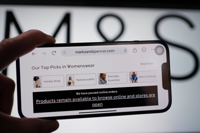The M&S website displayed on a mobile phone.