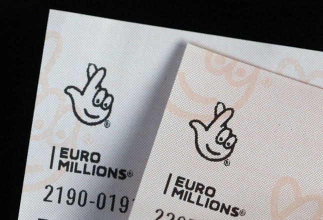 Details on EuroMillions lottery tickets are seen in this illustration photo taken June 6, 2025. REUTERS/Toby Melville/Illustration