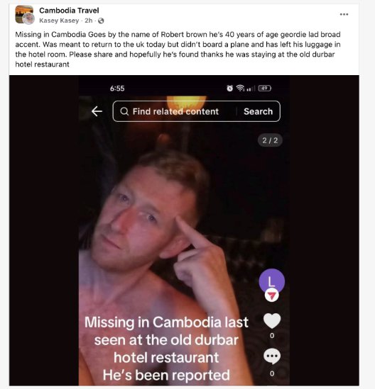 Husband from Newcastle reported missing a week ago by his wife is found in a Cambodia jail arrested on suspicion of drug smuggling