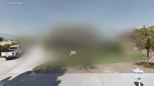 homes are shown blurred on Google Maps Street View in San Francisco, Houston, and Los Angeles