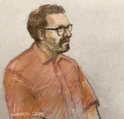 Court artist drawing of Christopher Brain