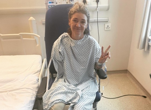Sarah pictured in hospital after the accident.