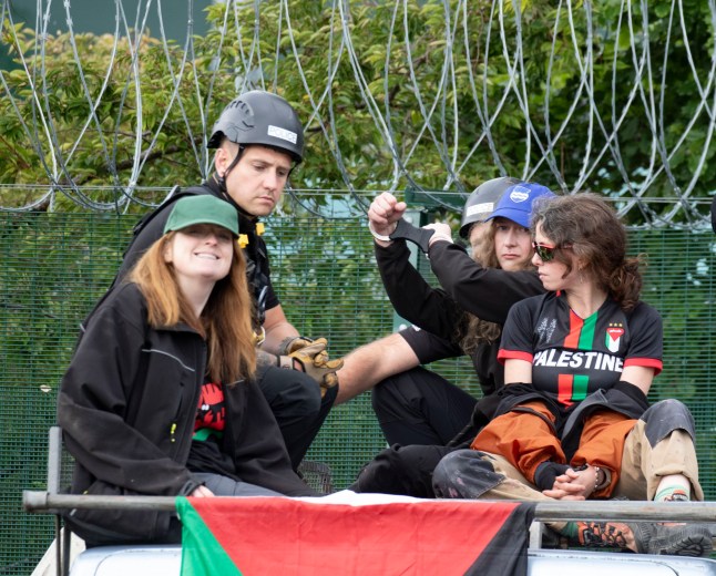15/7/2025 Picture Alan Simpson 07825 811953 Palestine supporters used van to ram perimeter fence at Leonardo Factory Edinburgh where Laser guidance systems for fighter jets are manufactured.
