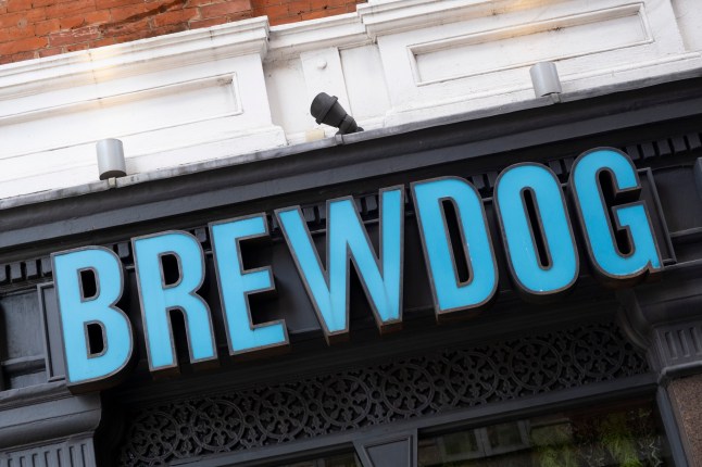 Sign for the brewery and pub chain brand Brewdog on 28th August 2024 in London, United Kingdom. BrewDog is a multinational brewery and pub chain and one of the largest beer brands in Britain. It was founded in 2007 by James Watt and Martin Dickie. (photo by Mike Kemp/In Pictures via Getty Images)