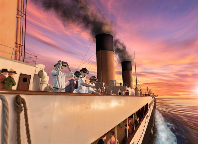 An image of the VR Titanic experience Eclipso in London showing the VR animated deck of the ship.