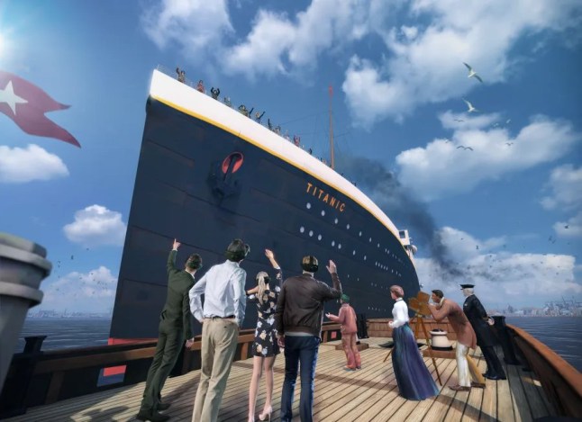 An image of the VR Titanic experience Eclipso in London showing the VR animated deck of the ship.