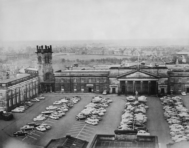 Cheshire Crown Court at Chester Castle, Cheshire, on the opening day of the murder trial of Ian Brady and Myra Hindley, 19th April 1966. Brady and Hindley are charged with the murders of three children, John Kilbride, Lesley Ann Downey and Edward Evans. (Photo by Keystone/Hulton Archive/Getty Images)
