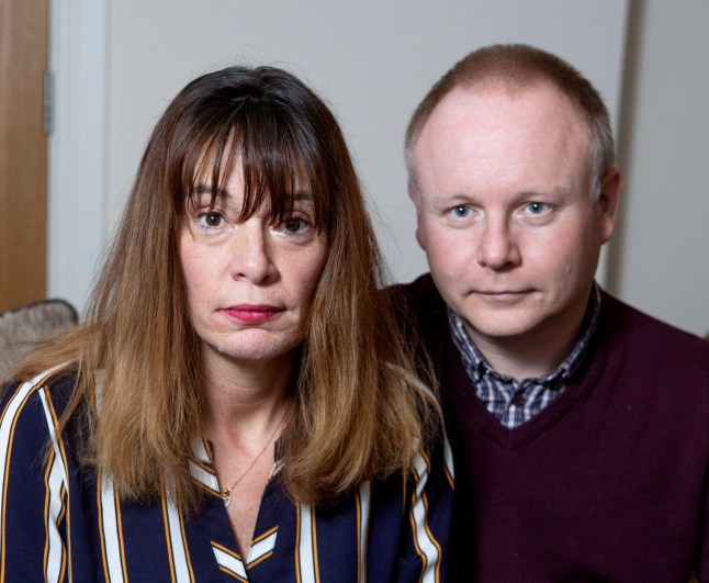 Gail and Simon Astin from Roxburghshire. Gail was conned out of thousands of pounds. A married mum had to confess she'd sent ?5,500 to a secret Instagram boyfriend -- after he threatened to send her naked selfies to her husband and her teenage sons. See SWNS story SWSYscam. Gail Astin, 44, fell for a man who said he was widower David Williams, a US marine engineer and dad working in Nigeria. The lonely housewife had been signed off work with stress, and connected in the trickster after struggling to confide in husband of 16 years Simon, 44. Over four months, they exchanged thousands of Whatsapp messages, emails and phone calls and she secretly sent him a total of ?5,500 for food and bills. But when she refused to send more money he threatened to send her family and friends naked photos Gail had been pressured into sending him months earlier.