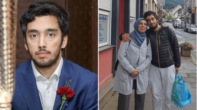 A picture of Ali, next to a picture of him standing in the street with his mum